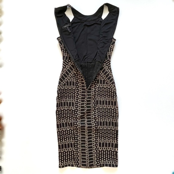 BCBGMaxAzria Bodycon Pyramid Jacquard Sheath Dress XS Black and Tan - Picture 7 of 8